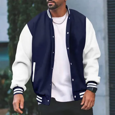 Men Fashion Casual Loose Long Sleeve Color Contrast Baseball Jacket