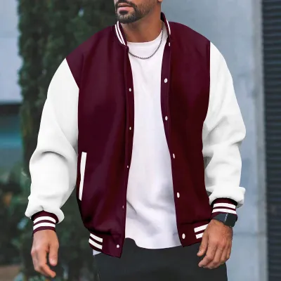 Men Fashion Casual Loose Long Sleeve Color Contrast Baseball Jacket