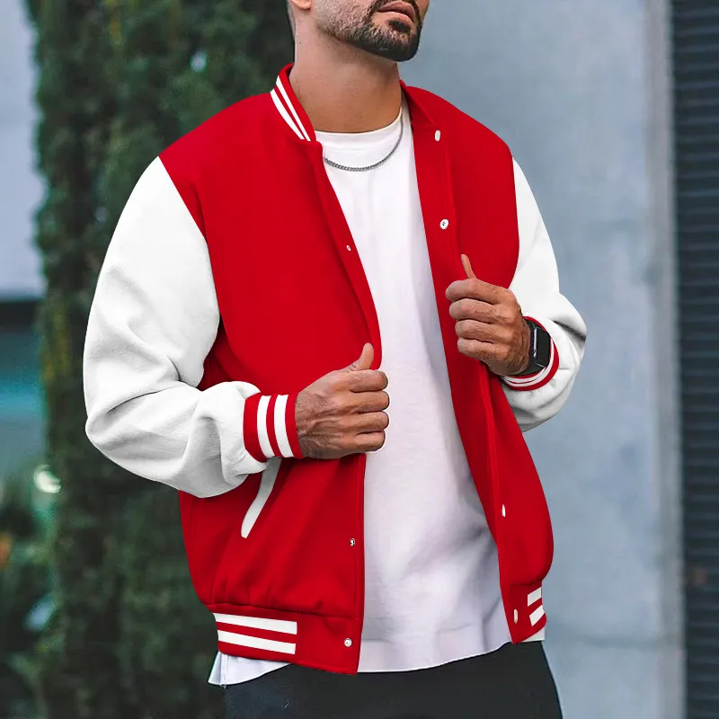 Men Fashion Casual Loose Long Sleeve Color Contrast Baseball Jacket