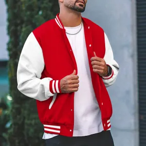Men Fashion Casual Loose Long Sleeve Color Contrast Baseball Jacket