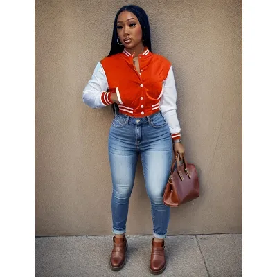 Women's Single-Breasted Baseball Jacket Long Sleeve Commuter Wind Slim Fit