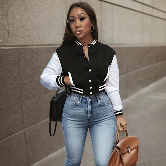 Women's Single-Breasted Baseball Jacket Long Sleeve Commuter Wind Slim Fit