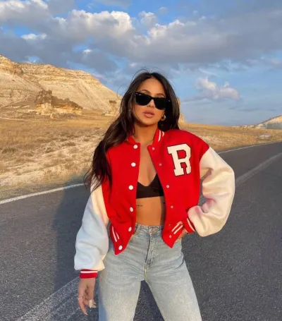 Women Casual Letter Print Long Sleeve Thickened Baseball Jacket