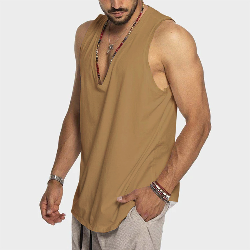 Wholesale Men Summer Cotton Solid Color Sleeveless Casual