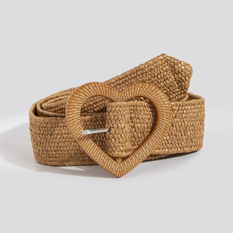 Women Bohemian Stretch Belt Plastic Heart-Shaped Buckle 100cm Coarse Width