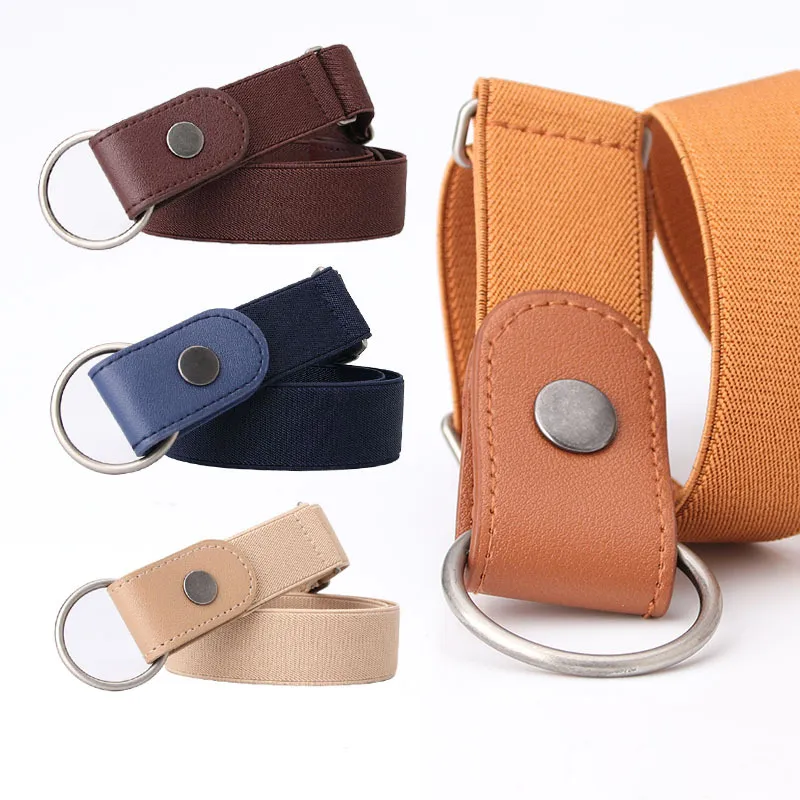 Women Simple Elastic Waist Non-Perforated Belt with Alloy Buckle