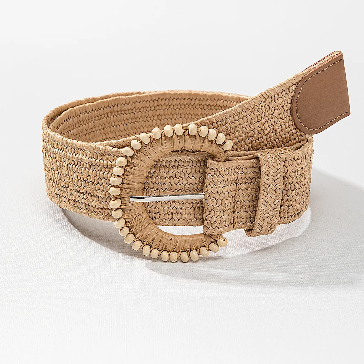 Women's Simple Holiday Style Woven PP Grass Belt with Pin Buckle