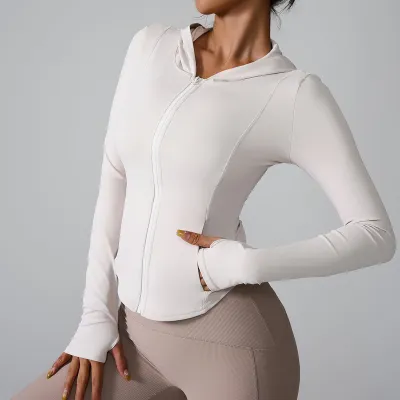 Women Casual Fitness Long Sleeve Hooded Yoga Jacket