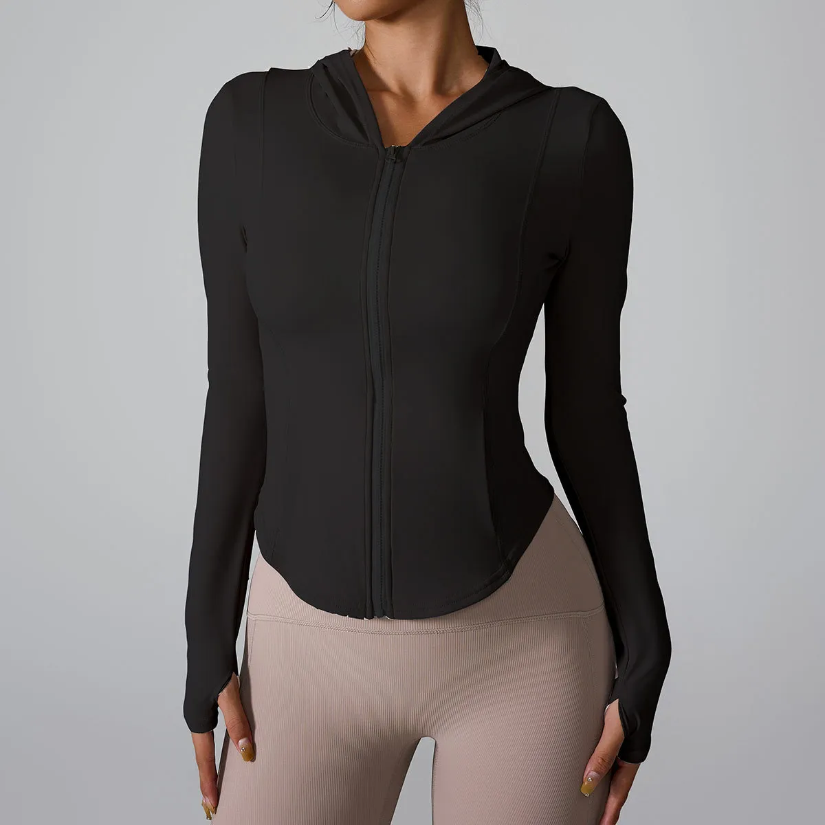 Women Casual Fitness Long Sleeve Hooded Yoga Jacket