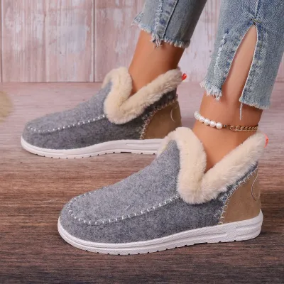 Women's Casual Fleece-Lined Suede Snow Boots with Slip On