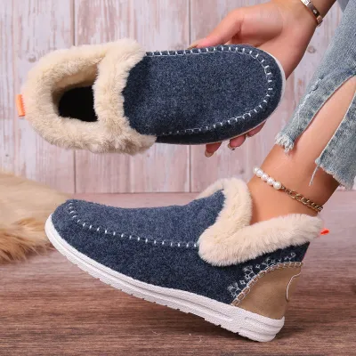 Women's Casual Fleece-Lined Suede Snow Boots with Slip On