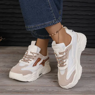 Women Fashion Candy Color Mesh Thick-Soled Low Top Sneaker
