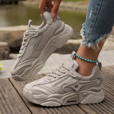 Women Fashion Candy Color Mesh Thick-Soled Low Top Sneaker