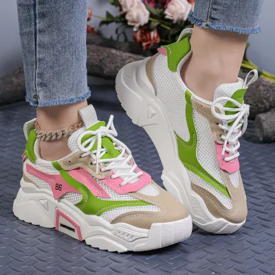 Women Fashion Candy Color Mesh Thick-Soled Low Top Sneaker