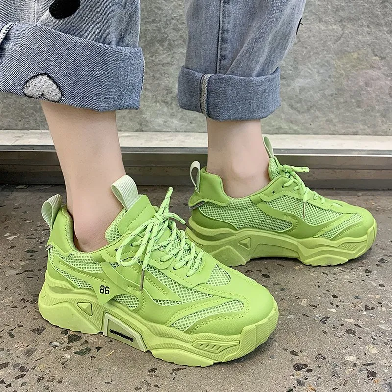 Women Fashion Candy Color Mesh Thick-Soled Low Top Sneaker