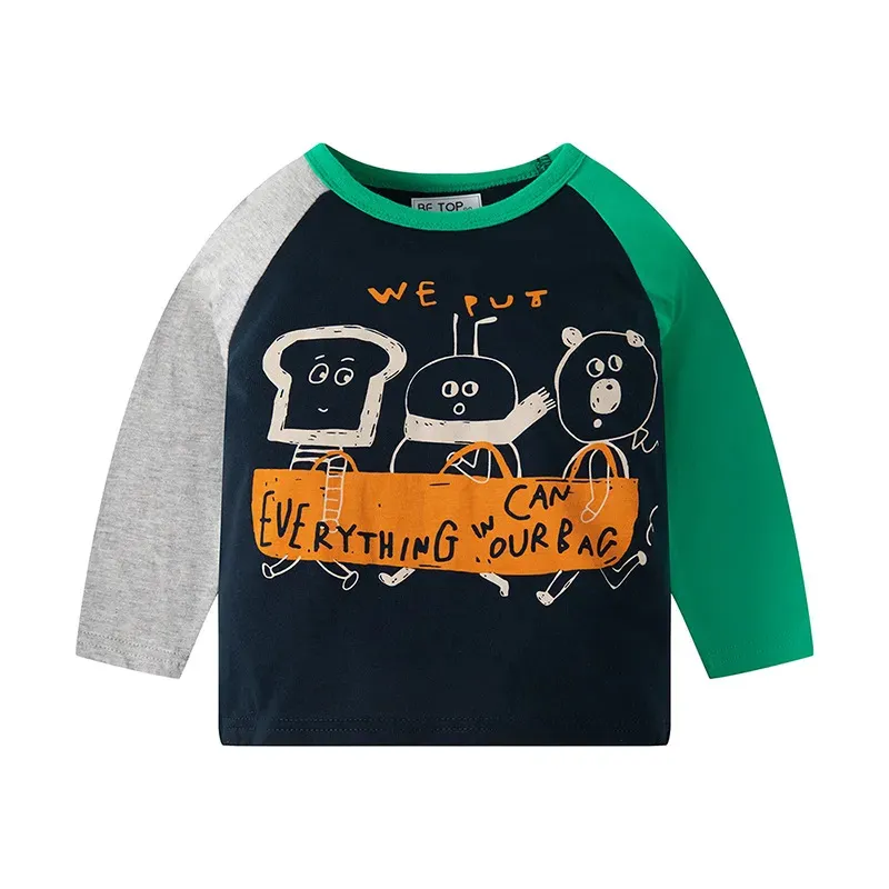 Kids Toddler Boys Casual Alphabet Cartoon Print Long Sleeve Cotton T-Shirt
