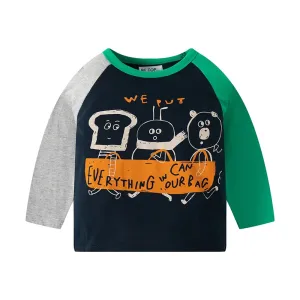 Kids Toddler Boys Casual Alphabet Cartoon Print Long Sleeve Cotton T-Shirt