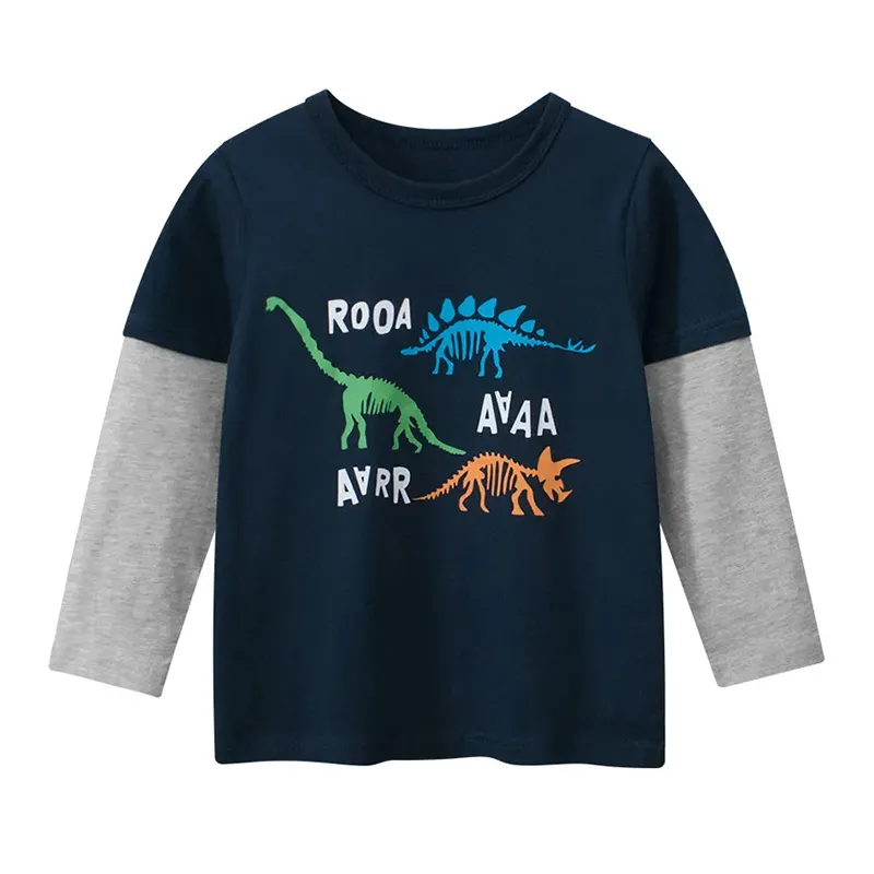 Kids Toddler Boys Casual Cute Alphabet Dinosaur Print Long Sleeve Cotton T-Shirt Crewneck