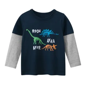 Kids Toddler Boys Casual Cute Alphabet Dinosaur Print Long Sleeve Cotton T-Shirt Crewneck