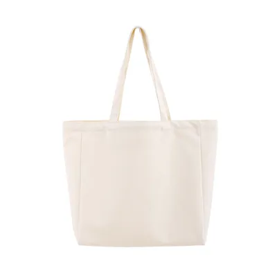 Custom Logo Solid Color Large Capacity Zipper Canvas Tote Bag