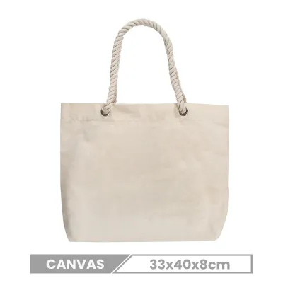 Custom Logo Simple Large Capacity Hemp Rope Perforated Canvas Tote Bag