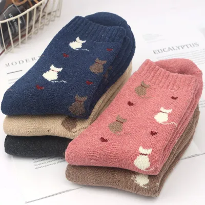 Neutral Simple Folk Warm Thick Geometric Knitted Socks 5 Pairs-Bag