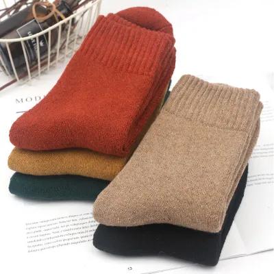 Neutral Simple Folk Warm Thick Geometric Knitted Socks 5 Pairs-Bag