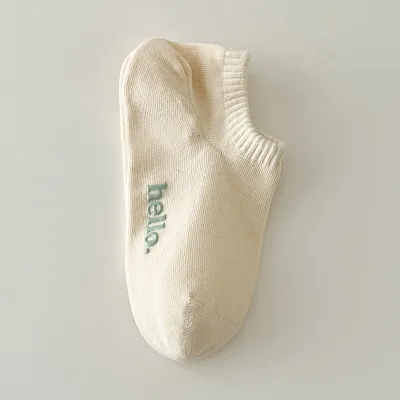 Women Simple Cream Letter Breathable Cotton Socks