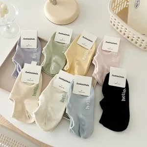 Women Simple Cream Letter Breathable Cotton Socks