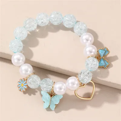 Kids Girls Cute Sweet Butterfly Heart Flower Glass Bracelet Simple Children