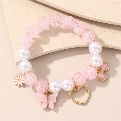 Kids Girls Cute Sweet Butterfly Heart Flower Glass Bracelet Simple Children