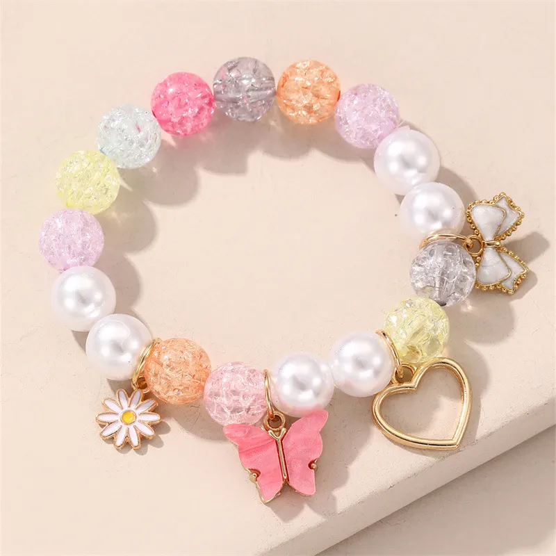 Kids Girls Cute Sweet Butterfly Heart Flower Glass Bracelet Simple Children