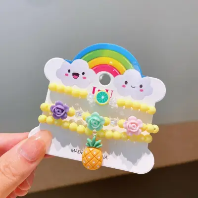 Kids Girls Cute Sweet Cartoon Acrylic Bracelet Set - 28pcs Fruit Styled Plastic Resin Toy Jewelry