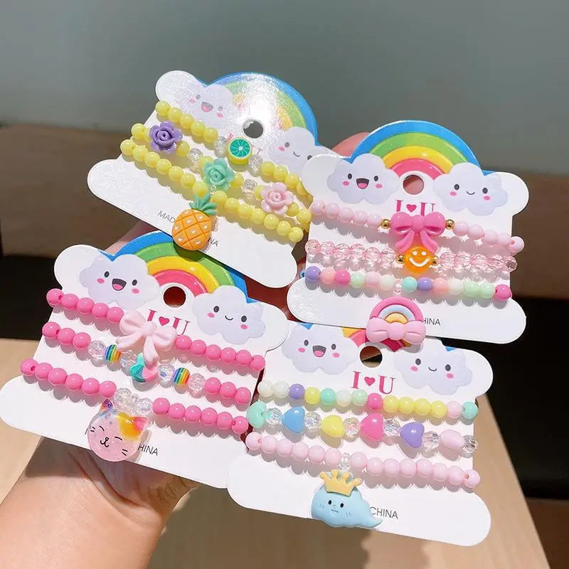 Kids Girls Cute Sweet Cartoon Acrylic Bracelet Set - 28pcs Fruit Styled Plastic Resin Toy Jewelry