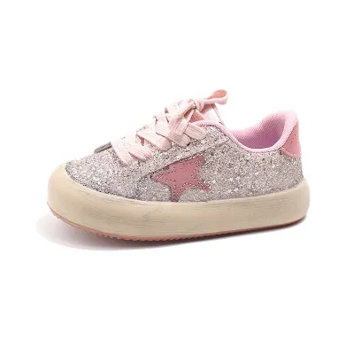 Kids Unisex Casual Cute Star Pattern Round-Toe Lace-Up Sneakers