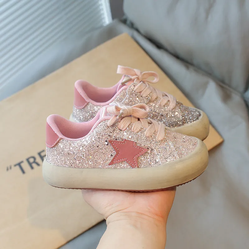 Kids Unisex Casual Cute Star Pattern Round-Toe Lace-Up Sneakers