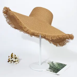 Summer Women Simple Solid Color Tassel Woven Sun Hat