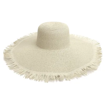 Summer Women Simple Solid Color Tassel Woven Sun Hat