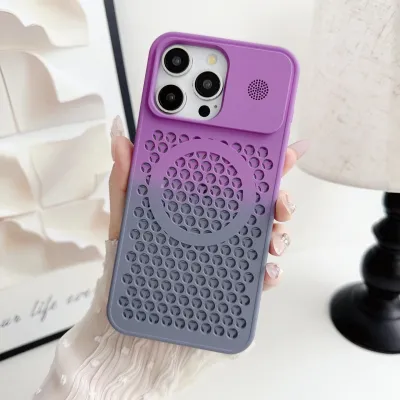 Simple Gradient Honeycomb Mesh Magnetic Apple Phone Case for iPhone 12/13/14 Series Hard Shell PC