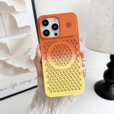 Simple Gradient Honeycomb Mesh Magnetic Apple Phone Case for iPhone 12/13/14 Series Hard Shell PC