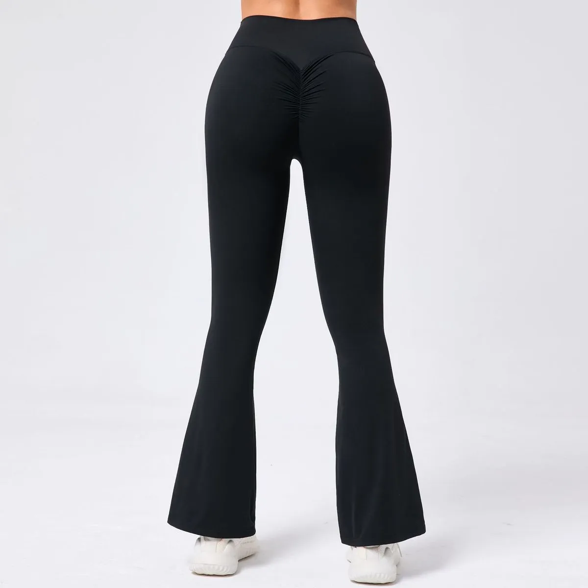 Women Casual Solid Color High Waist Hip Tight Yoga Flared Leggings