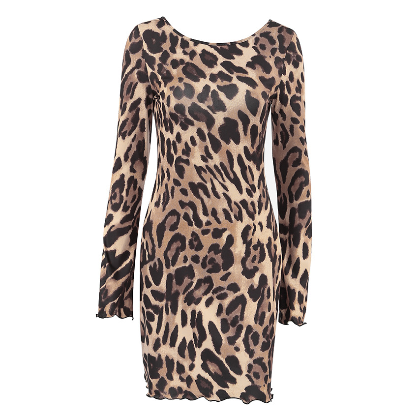 Wholesale Vestido mini de manga larga con cuello redondo y