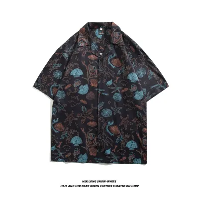 Men Casual Vintage Hawaii Tiny Flower Print Short Sleeve Lapel Shirt