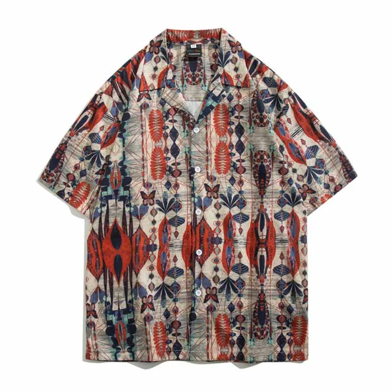 Men Casual Vintage Hawaii Tiny Flower Print Short Sleeve Lapel Shirt