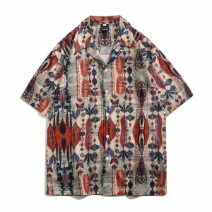 Men Casual Vintage Hawaii Tiny Flower Print Short Sleeve Lapel Shirt