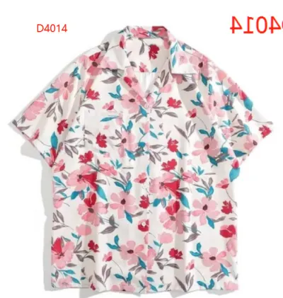 Men Casual Vintage Vacation Hawaii Tiny Flower Print Short Sleeve Lapel Shirt
