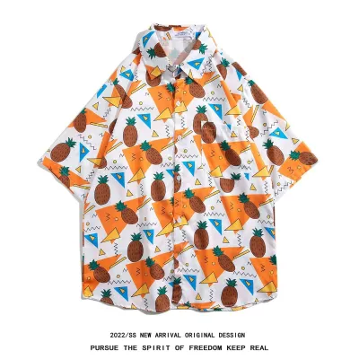 Men Casual Vintage Hawaii Tiny Flower Print Short Sleeve Stand Collar Shirt