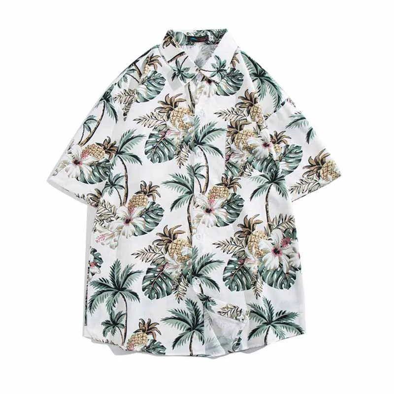 Men Casual Vintage Vacation Hawaii Tiny Flower Print Short Sleeve Lapel Shirt
