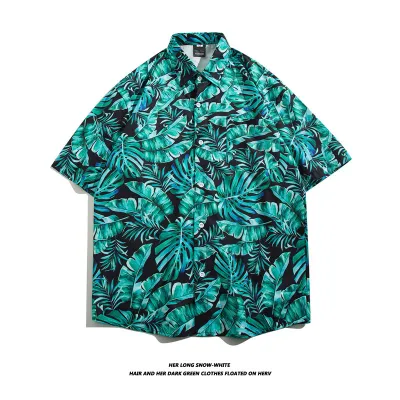 Men Casual Vintage Hawaii Tiny Flower Print Short Sleeve Lapel Shirt