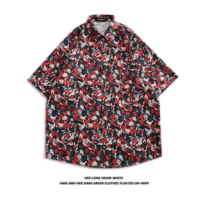 Men Casual Vintage Hawaii Tiny Flower Print Short Sleeve Lapel Shirt
